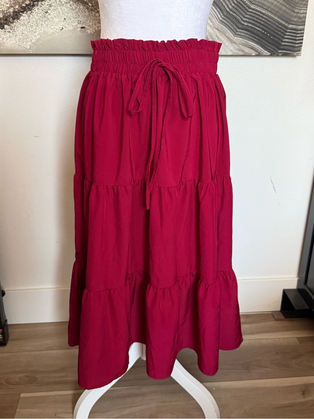 Amazon Women's Tiered Midi Skirt - Raspberry Red
